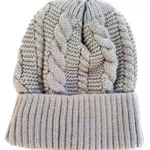 PUSEKY WOMEN KNIT BEANIE HAT SOFT WARM ACRYLIC HAT GREY